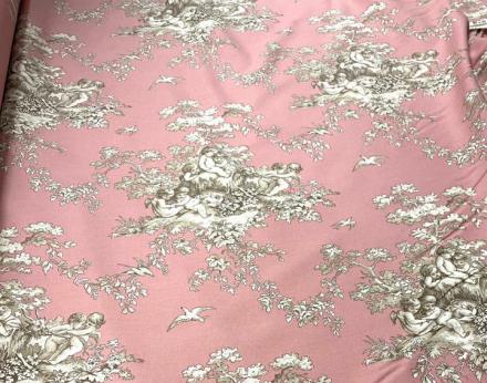 Loneta Toile de jouy en color rosa y beige